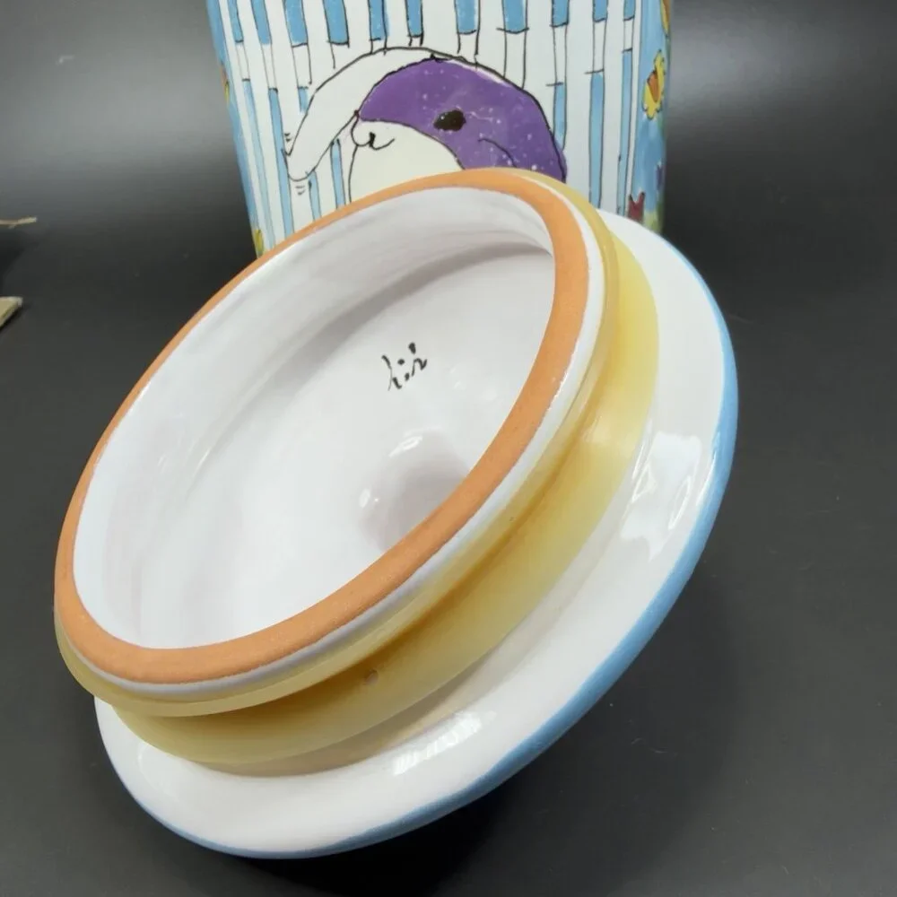 Starbucks Canister Cookie Jar Container Hand Painted Hungary Bunny Rabbit Flower - Picture 6 of 15